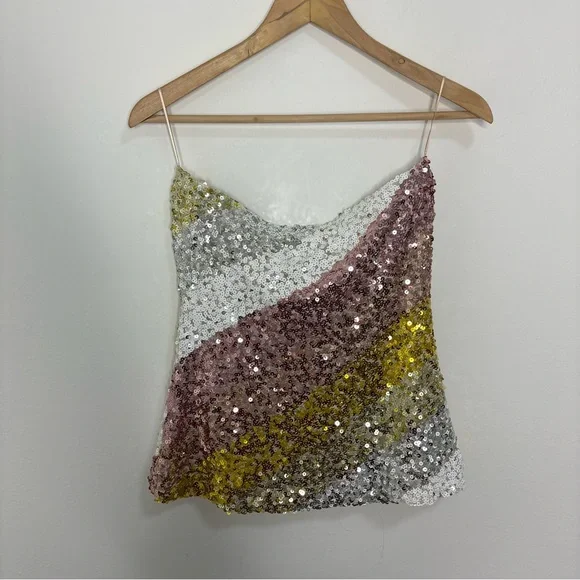 Trina Turk Sequin Strapless Top in Gold, Pink, and White - Picture 10 of 10